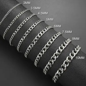 Fashion Cuban Chain Men Bracelet Stainless Steel 3/5/7/9mm Width Chain Bracelets Figaro Chain Boy Wrist Jewelry Couple