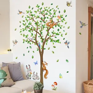 A set of two (30*90cm*2pcs) creative hand-painted big tree and small animal spring wall stickers for living room and bedroom decoration background wall decals (M16532-KX)