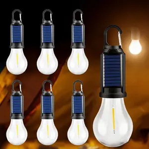 2-in-1 Solar Tent Lights USB Rechargeable Led Camping Lantern,Outdoor Hanging Light Bulbs with Clip Hook for Camping,Decorations,Emergency,Flashlight