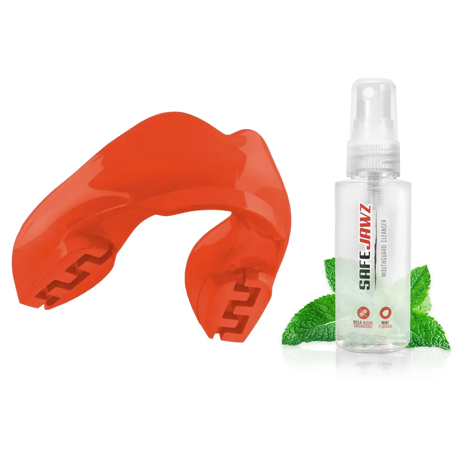 SafeJawz ORTHO Sports Mouth Guard for Braces with Case and Disinfectant Spray Bundle Kit for Basketball, Football, MMA, Hockey, Wrestling - Red