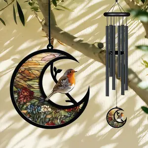 Personalized Wind Chimes Suncatcher, Robin Bird On Tree, Robin Memorial Wind Chime, Robin Bird Gift, Memorial Suncatcher, Sympathy Wind Chime, Gift for Mom