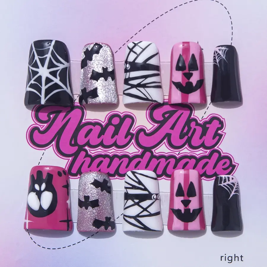 Delicatething Halloween Y2K Style Nail Set, Manicure Art, Handmade Almond Shape Nails, Spider Web Design, Perfect Gift for Women, Includes Jelly Glue & Files