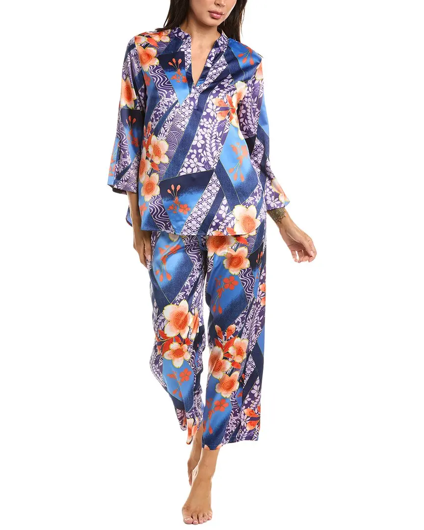 N Natori 2pc Magnolia Printed Satin Pajama Set