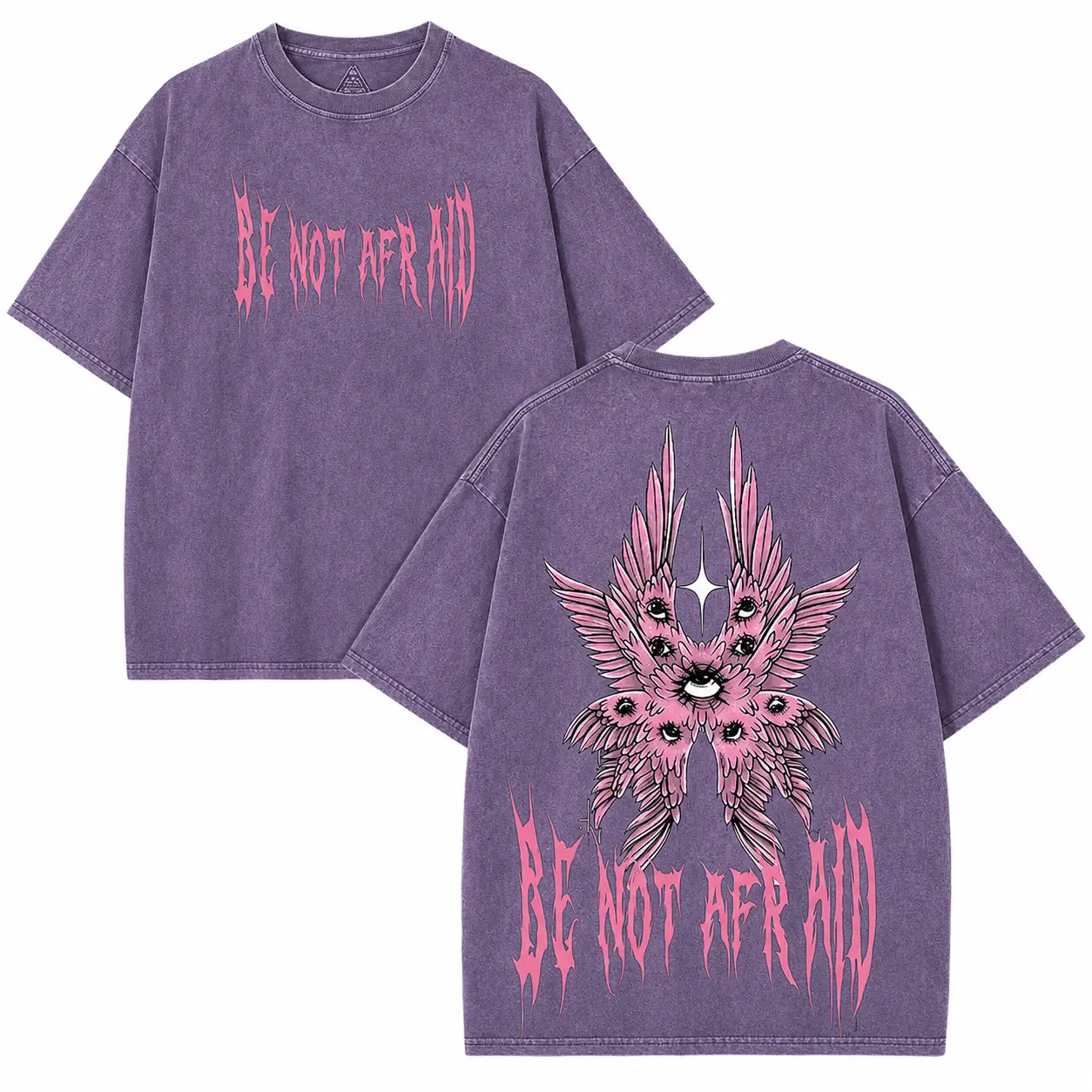 Women's Short Sleeve Tee, Gothic 'Be Not Afraid' Angelic Wings Graphic Print, Lightweight Breathable Streetwear Top, Plus Size, Minimalist, Fabrics, Shortsleeve, Everyday, Aesthetics, Fit, Plussize, Clothes For Women