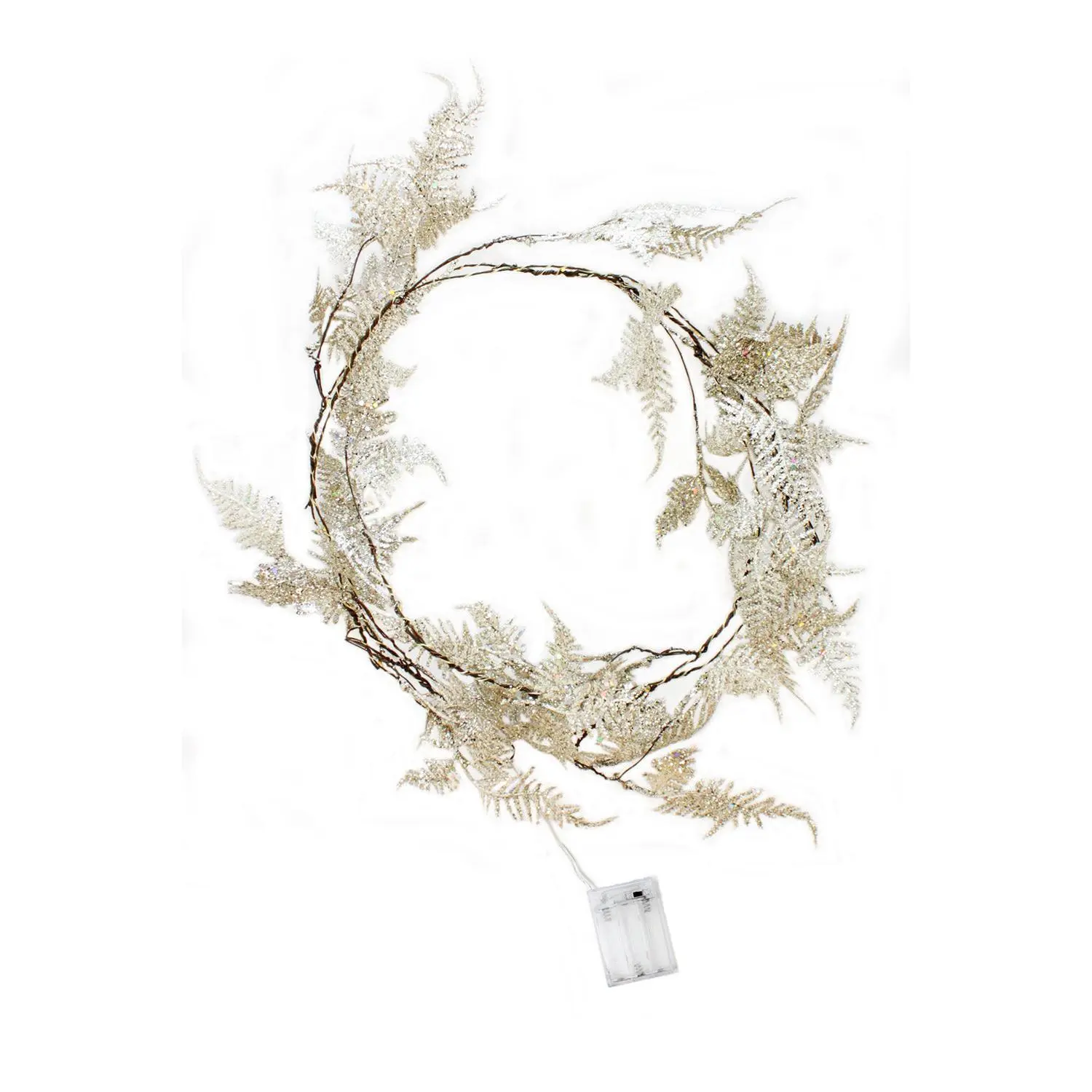 Perfect Holiday Fern Fairy Lights Luxe Decorative Garland Battery Operated 20 LED Gold Iridescent Glitter Warm White