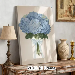 Blue Floral Canvas Art Print, Framed Wall Decor for Living Room Bedroom Dining Room Cafe, Hanging Decoration for Festive Walls
