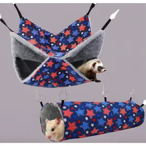 2-Pack Hanging Tunnel & Hammock Set for Ferrets & Chinchillas - Soft Plush Cage Accessories for Climbing, Hiding, Sleeping. Multi-Level Small Animal Play & Rest Area
