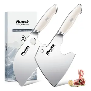 Huusk 2PC Butcher Knife Set - Sharp Serbian Chef Knife & Full Tang Bone Cleaver with Ivory White Handle, Premium Gift for Women Men