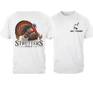 Ol’ Tom Strutters Only Turkey Hunting T-Shirt – Wild Turkey Graphic Back Print with Bold Strutters Only Text, Outdoor Wildlife Hunting Apparel for Turkey Hunters and Enthusiasts