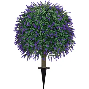 1pcs Artificial Lavender Topiary Ball Trees, UV Resistant with Ground Spike, Fake Plants for Outdoor Indoor Front Porch Garden, Outdoor Weddings, Home, Indoor and Outdoor Decorations - Perfect for Porches, Balconies, Outdoor Patios