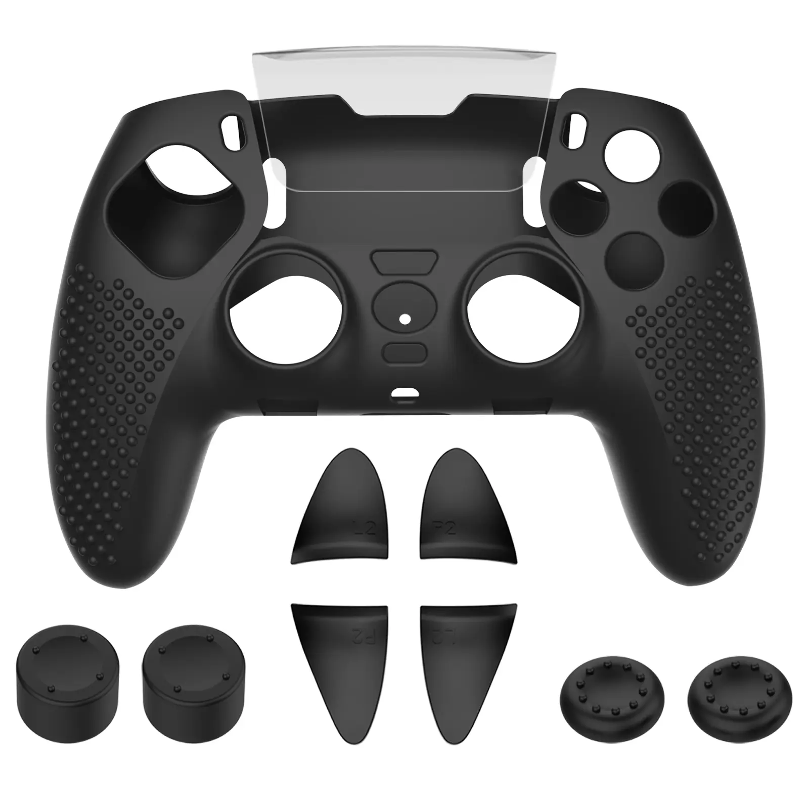Protective Cover for PS5 Elite Controller, Accessories Including Skin for DualSense Edge, Thumb Caps, Triggers Extenders, and Touchpad Sticker