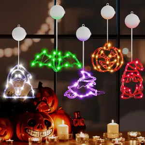 Halloween Decorations Lights, 5PCS Halloween Window Lights with 2 Lighting Modes, Battery Powered Indoor Hanging Light with Timing Function, Ghostface, Witch, Bat, Goblin, Pumpkin Decor