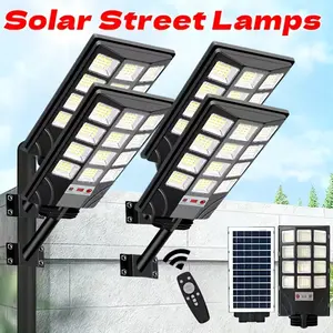 Solar Powered Street Flood Lamp, Dusk-to-Dawn IP65 Waterproof Dimmable 6500K Security Light with Remote Control for Parking Lots