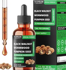 15in1 Black Walnut Liquid Drops with Wormwood, Pumpkin Seed, Oregano, Garlic, Soursop, Berberine, Shilajit,Ceylon Cinnamon, Turmeric & More - 30 Days Supply - 1FL Oz