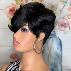 ShowRealHair Full Machine Made Black Cute Nuna Wig African Black Wigs for Women Short Pixie Cut Wigs#SummerVibes