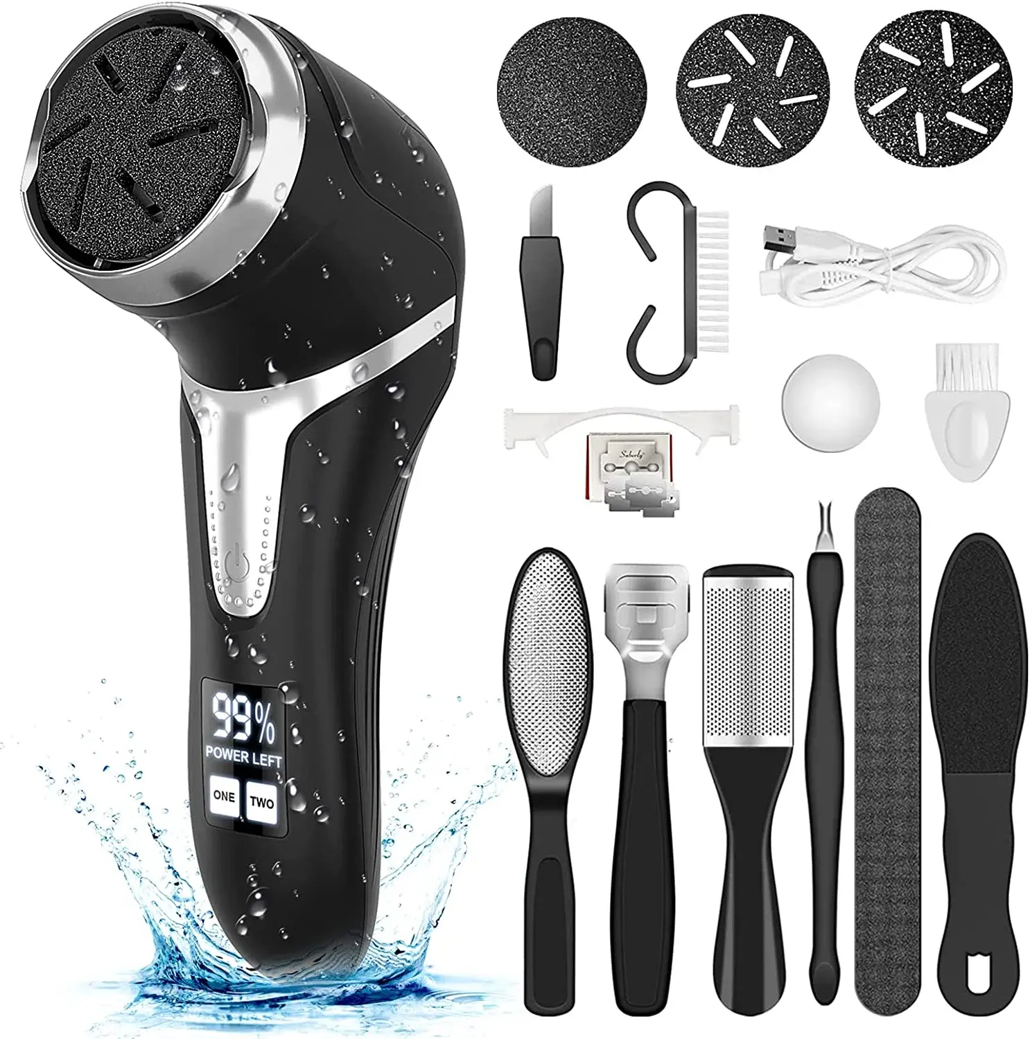 Eccomum Electric Callus Remover for Feet, Portable Pedicure Kit Foot File Callus Remover, Rechargeable Waterproof Foot File for Foot Care Deadskin Remover with 3Head & LCD Display