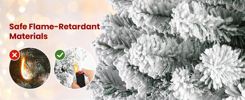 SHareconn 2025 4/ 5/ 6/ 7.5/ 9FT Pre-lit Snow Flocked Slim Christmas Tree with Warm White Lights & Dense Snow Flocked Branches, Ideal Pencil Tree Decoration SHareconn 2025 4/ 5/ 6/ 7.5/ 9FT Pre-lit Snow Flocked Slim Christmas Tree with Warm White Lights & Dense Snow Flocked Branches, Ideal Pencil Tree Decoration
