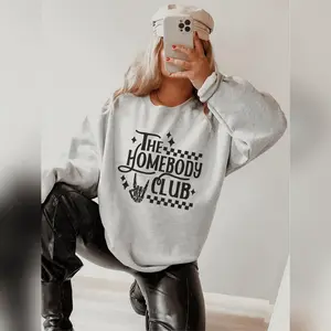 The Homebody Club Heather Gray Sweatshirt ~ Unisex Apparel Relaxed Fit Printed in the USA Clothing Womenswear Casual and Hoodied Everyday Cotton Hoodies
