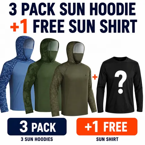【RODEEL】915 3-Pack Men's UPF 50+ Sun Hoodies with Face Mask Neck Gaiter, Long Sleeve UV Protection Fishing Shirts, Lightweight Quick Dry Moisture Wicking Breathable Athletic Activewear for Fishing,Hiking,Construction,Roofing,Landscaping