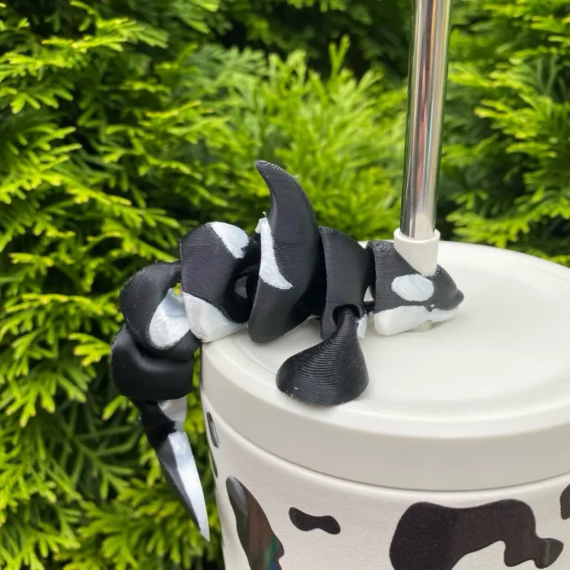 Articulated Orca Whale Straw Toppers and Charms for Stanley Tumbers & 9.5mm Straws with Durable PLA Design - Stylish, Beverage