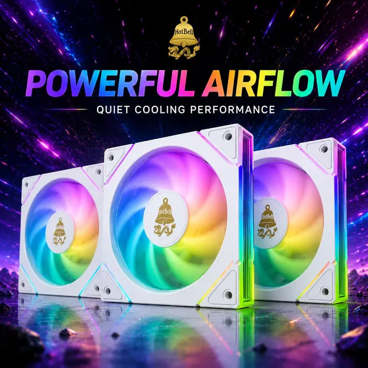 HotBell 120mm ARGB PWM PC Case Fan, 800-2000 RPM, 61.5 CFM, 2.0 mmH2O, Hydraulic Bearing, Infinity Lighting