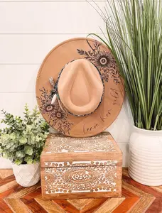 Floral Burned Hat, Floral Engraved Cowboy Hat, Sunflower Hat, Sunflower Burned Fedora, Engraved Fedora, Engraved Felt Hat, Boho Hat