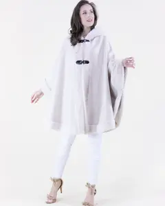 Woman's Faux Fur Trim Hooded Cape Coat - Plush Winter Poncho Womenswear Outerwear Jackets