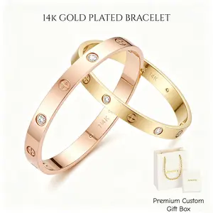 14K Gold-Plated Threaded Synthetic Moissanite Bracelet - Layered Minimalist,Waterproof Non Tarnish Screw Thread Design Minimalist Luxury Unisex Jewelry Luxury Valentine's Gift, Comes with Gift Box for Your Beloved
