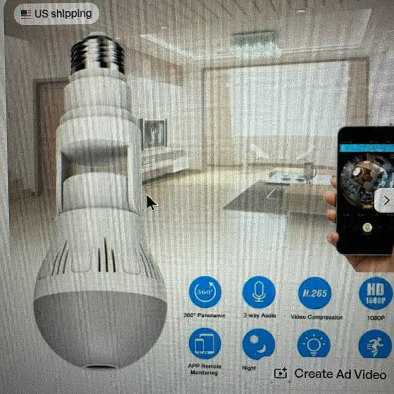 360° Panoramic Hidden Light Bulb Wifi Camera