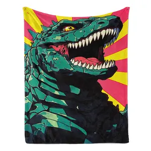 Retro Godzilla Kaiju Art Flannel Blanket Vintage Japanese Kaiju Throw with Bold Godzilla Sunburst Design – Ultra-Soft, Cozy, Perfect for Monster Movie Fans, Geek Decor, and Unique Gifting, Ideal for Year-Round Snuggling.