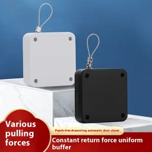 [Black 2-piece package] Upgraded version of perforation-free 1000g automatic screen door closing device and storm door closing device for bathroom, bedroom, study, etc. (sliding screen door with steel rope)