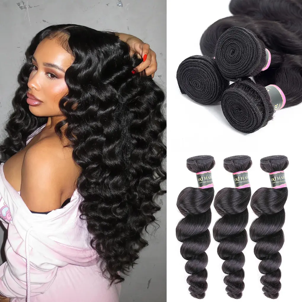 OQ HAIR 12A Loose Wave Human Hair Bundles Quick Weave Extensions Bundles 1 3 4 PCS Human Hair Weave Bundles