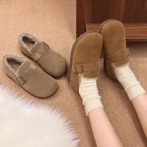 2025 New Winter Women's Fully Lined Fleece Clogs - Versatile Thick-Soled Bean Shoes, Casual Slip-On Cotton Shoes