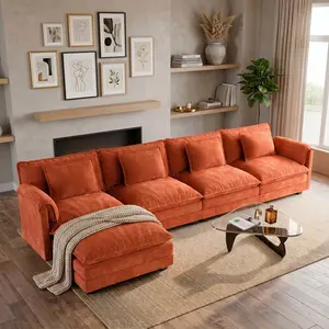 ABCASA Chenille Fluffy Upholstered Sectional Sofa, L-Shaped Deep-Seat Corner Couch for Living Room, Oversized Modern Sofas Couches with Movable Ottoman, DIY Combination Furniture