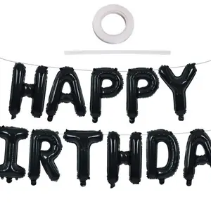 Black Happy Birthday Balloon Banner, Letter Balloons, 16-Inch Aluminum Foil Letter Birthday Sign Banner, Reusable, Suitable For Adult Birthdays Of 30, 40, 50, And 60 Years Old, And Halloween Supplies.
