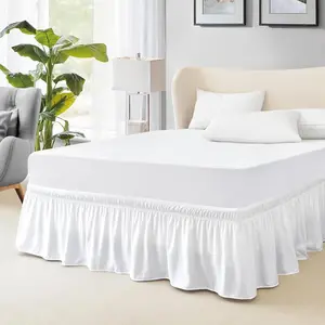 Queen Bed Skirt, Elastic Wrap Around Bed Skirt Queen Size, Bed Skirts for Bed, with 18 Inch Drop Length, Hotel Quality Dust Ruffle for Queen Bed (White)