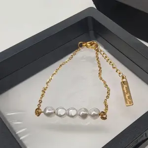 Yellow Pearl Stainless Steel Bracelet Adjustable 17 + 5 CM Elegant Jewelry for Women