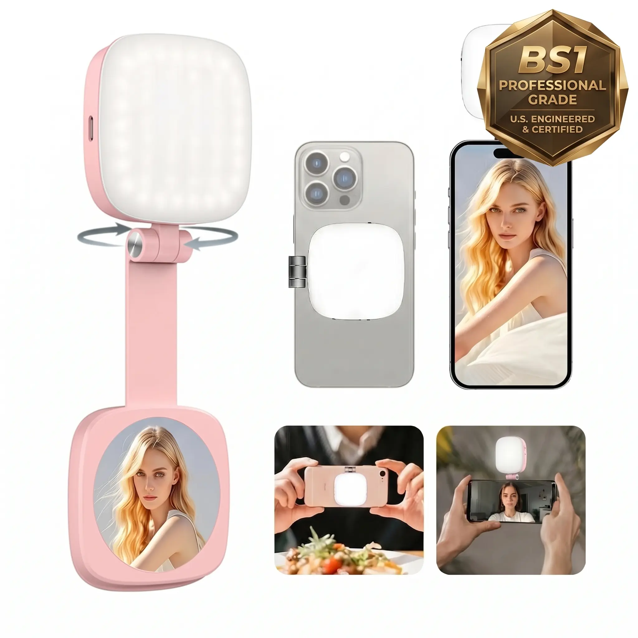 CRI97+ Magnetic Selfie Light for Phone, LED MagSafe Ring Light, 360° Portable Rechargeable Fill Light with Mirror & Phone Stand, Perfect for Makeup, Selfies, Live Streaming & Video Calls