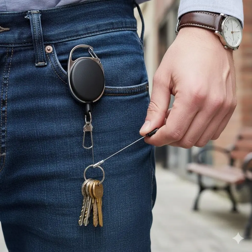 Elastic Safety Buckle Keychain: Portable Retractable Key Accessory, Anti-Theft Anti-Loss Quick Hook Key Holder, Extendable Key Lanyard, Anti-Drop Key Ring with Secure Design, Detachable Stretch Key Fob