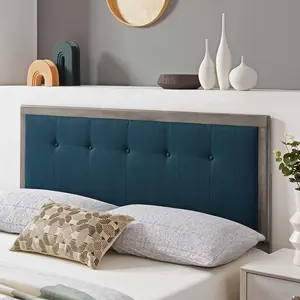 Modway Draper Tufted King Fabric and Wood Headboard in Gray Azure