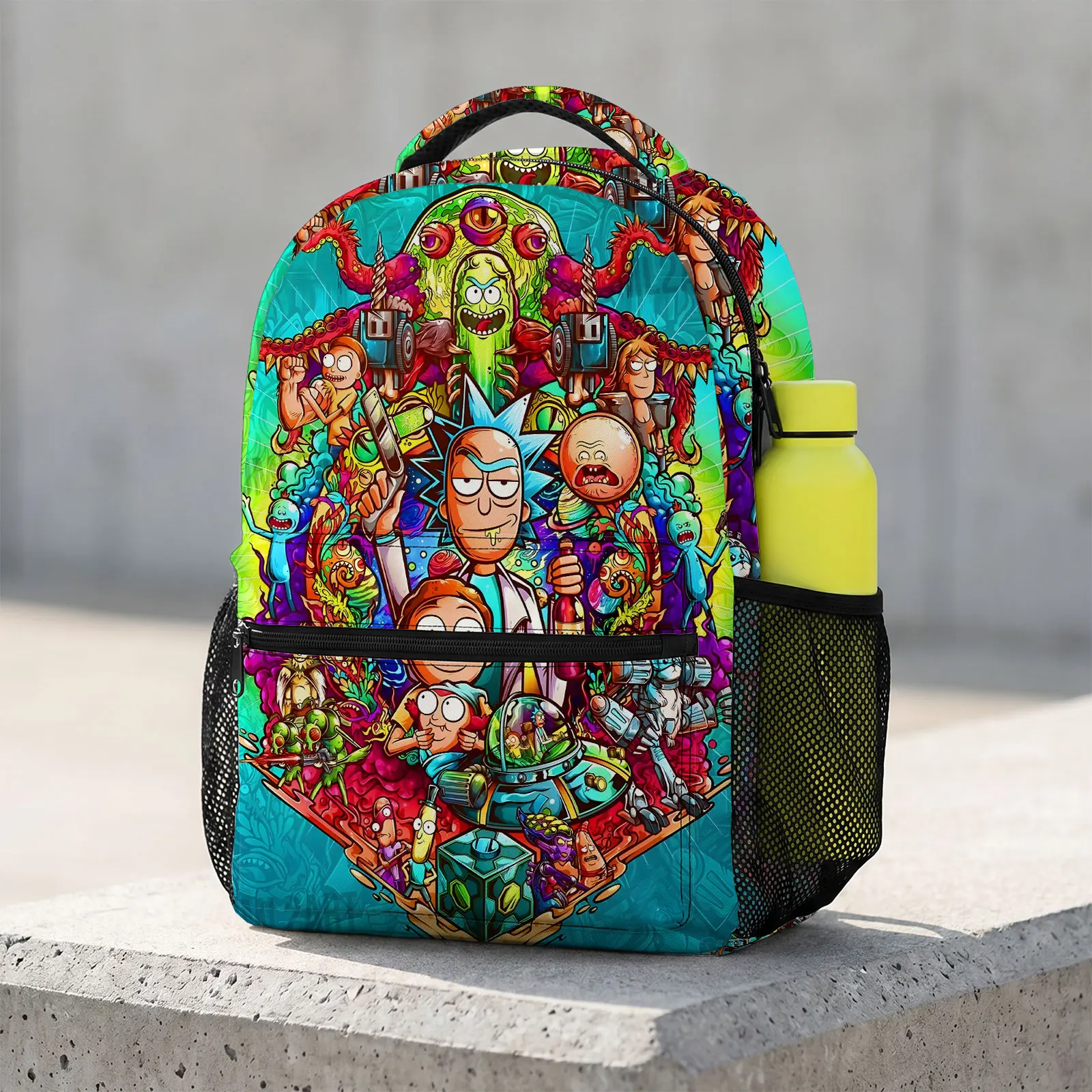 Rick-and-Morty Cute Cartoon Animal School Bag with Laptop Sleeve | Comfort Padded Print Backpack | Anti-Slip Lightweight Travel Pack for Students