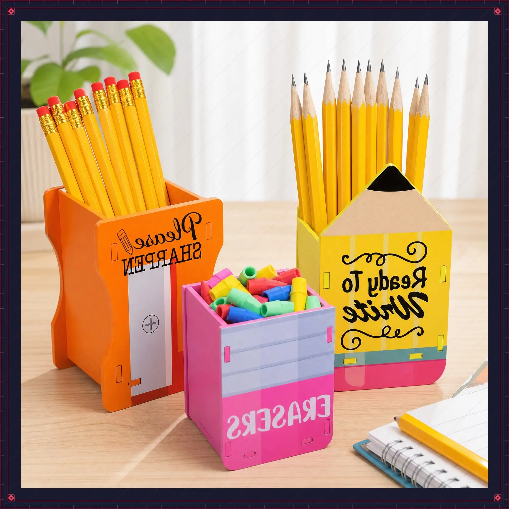 3 Pcs Back to School Pencil Holder Sharp and Dull Pencil Dispenser (3.1 × 5.5 inch), Teacher Gifts for Meet the Teacher Night, Open House, Classroom Supplies Must-Haves, Wooden Eraser Holder Pen Cup, Teacher Desk Decor & Student Management Organizer