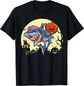 Zombie Shark Pumpkin Spooky Scary Halloween Boys Costume T-Shirt - Phoebeumba Shop 63B08HKF3749