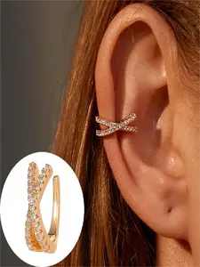 S925 Sterling Silver Ear Cuff for Women, 18K Gold Plated Non-Piercing Cross Ear Cuff with Sparkling Zircon, Hypoallergenic Clip-On Cartilage Earring for Daily Wear Party Gift, Artificial Zircon Earrings