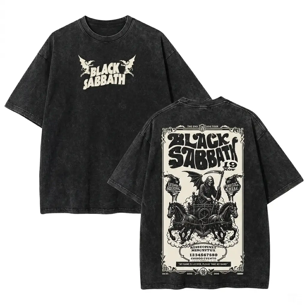 Black Sabbath The End Tour 2016 Grim Reaper Chariot Double Sided Unisex Washed Black Tshirt Mens Vintage Rock Band Tee, Boyfriend fit shirt, Oversized top for women, Heavy metal streetwear, Alt grunge clothing, Music lover gift
