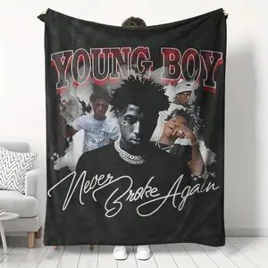 Young Boy Music Theme Flannel Blanket, Cozy Throw Blanket, Soft and Comfortable, Background Singer Image, Ideal for Music Lovers, Home Relaxation, Soft Warm Blanket