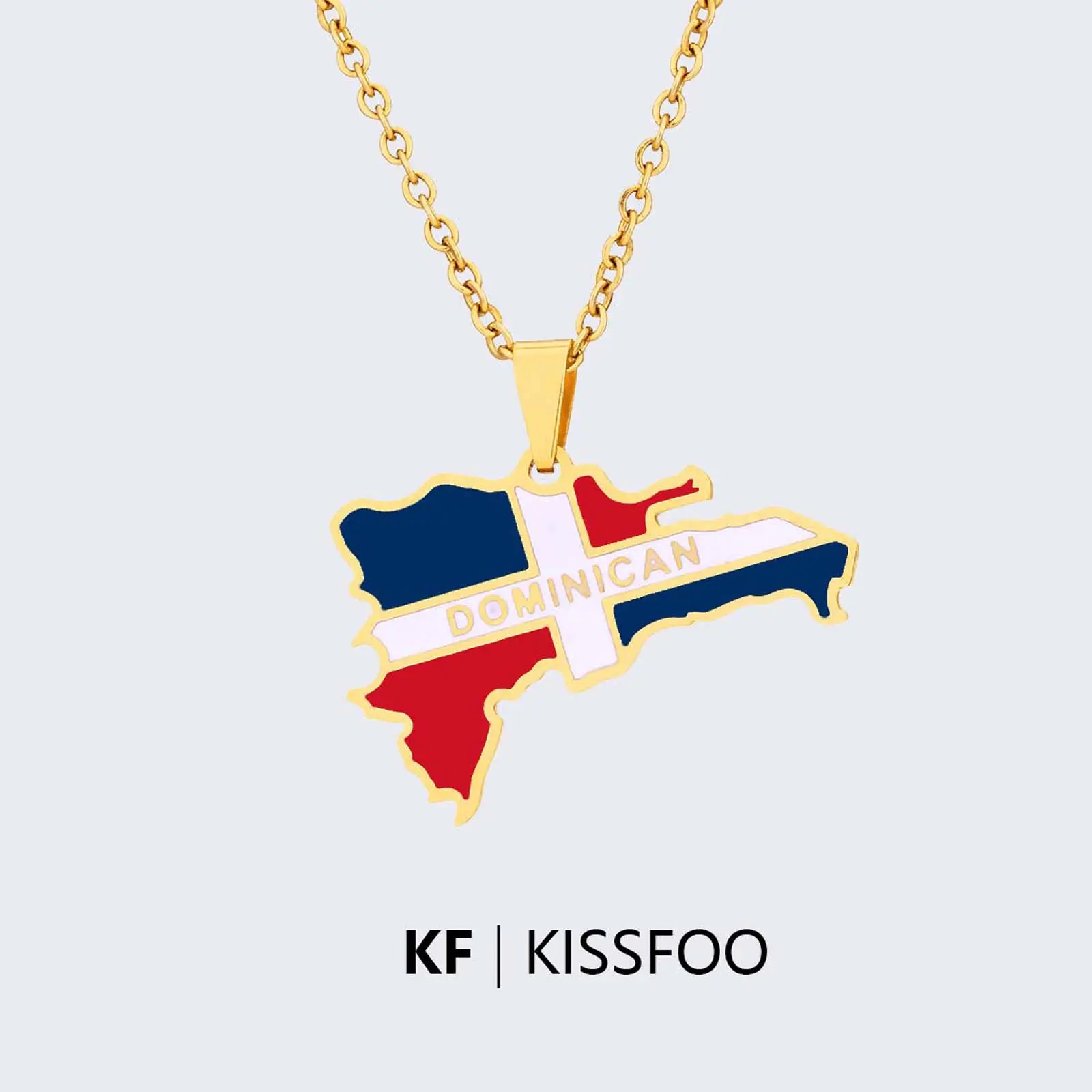 KISSFOO Stainless Steel Dominican Republic Map Necklace Everyday Unisex Accessory Gift