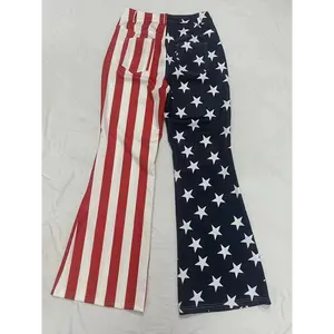 Women's Patriotic American Flag Print Faux Denim - High-Waisted, Stretchy, Casual Star and Stripes Design for All-Season Comfort Womenswear Bottom denim tears baggy jeans outfits purple jean Leg Fabric Pants Fitted stacked jeans stacked Multicolor Trouser