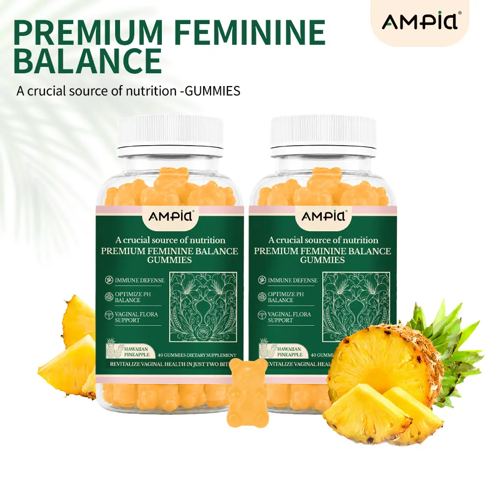 AMPIQ Premium Feminine Balance Gummies 2-Pack, 80 Gummies Total, Hawaiian Pineapple Flavor, Vegan Women’s Daily Wellness Dietary Supplement