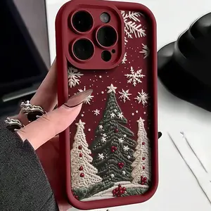 Colorful Hand-Drawn Christmas Tree Snowflake Design Shockproof Ultra-Thin Protective Phone Case Casing, Full Protection Soft Cover for iPhone 17/16/15/14/13/12/11/plus/pro Max Accessories